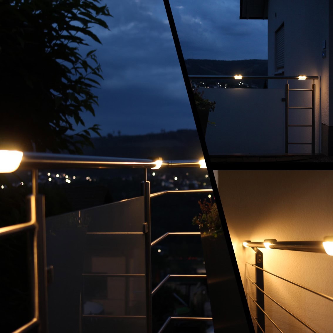 Solarleuchte am Geländer als LED-Außenbeleuchtung für Terrassen und Wege