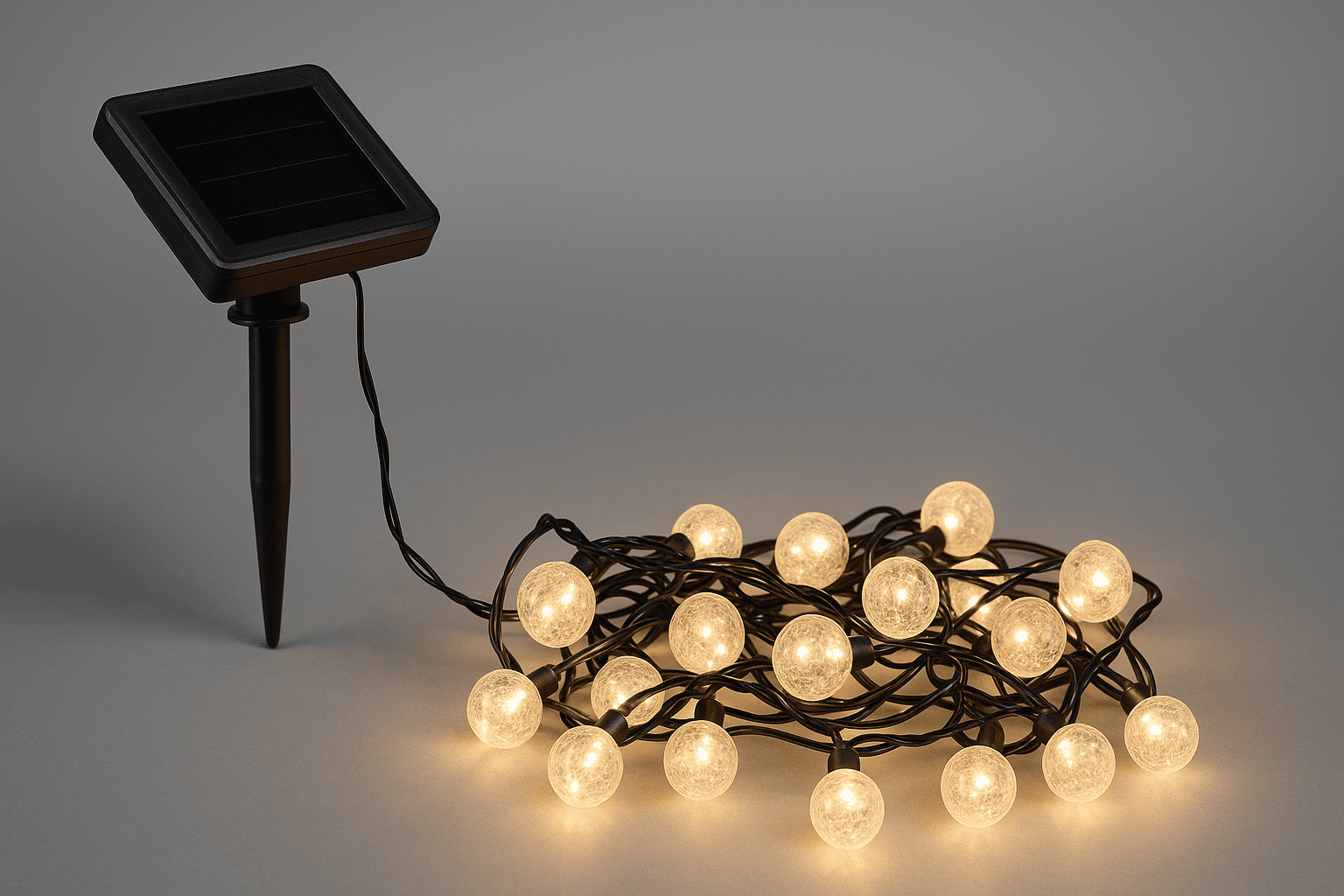 Solarbetriebene LED-Lichterkette mit Erdspieß und warmweißem Licht